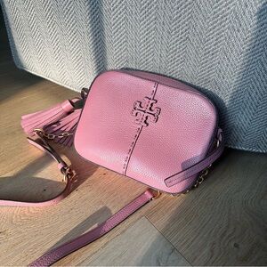 Tory Burch Pink Leather Crossbody Bag with Tassel